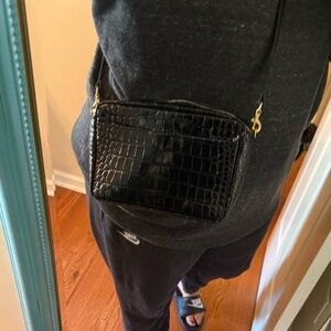 Clare V. Marisol Black Croc-Embossed Bag